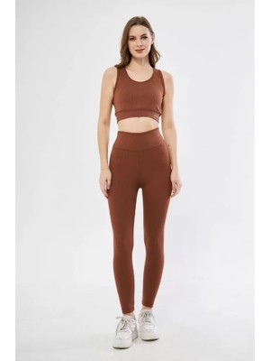 Adisia Crop Tayt Ikili Spor Takımı - Kahve