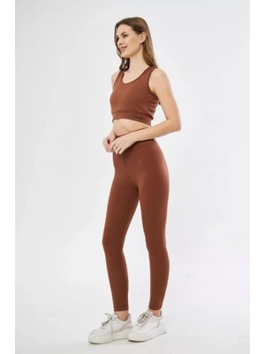 Adisia Crop Tayt Ikili Spor Takımı - Kahve