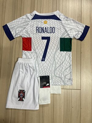 Sidas Portekiz Ronaldo 7 Numara Beyaz Dünya Kupası Çocuk 4'lü Forma Takımı Set PLKBB12