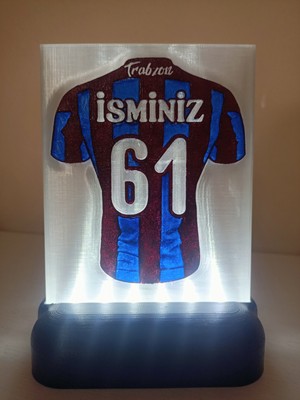 3D Dönüşüm Atölyesi Kişiye Özel Isimli ve Numaralı Forma Kabartmalı Taraftar Dekoratif LED Lamba Kablolu Beyaz LED