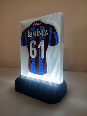 3D Dönüşüm Atölyesi Kişiye Özel Isimli ve Numaralı Forma Kabartmalı Taraftar Dekoratif LED Lamba Kablolu Beyaz LED