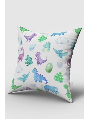 Bebemotto Sevimli Dinazorlar, Çift Taraflı, Ithal Kadife Kumaş, Çocuk Bebek Odası Kırlent Kılıfı