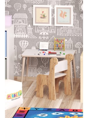 Miracle 3D Çocuk Oyun Etkinlik Çalışma Masası ve Sırt Dayamalı Sandalye MDF Malzeme ile Şık Tasarım