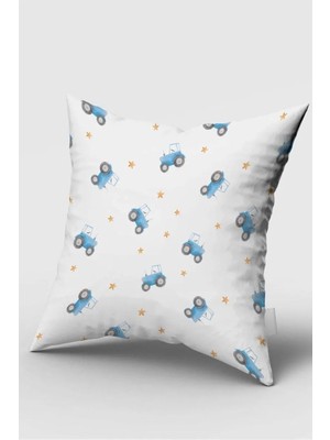 Bebemotto Mavi Traktörler, Çift Taraflı, Ithal Kadife Kumaş, Çocuk Bebek Odası Kırlent Kılıfı