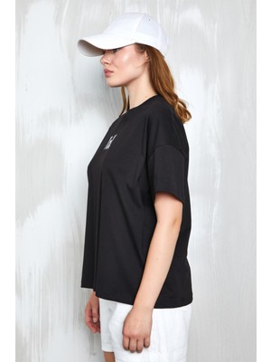 Minaaise Siyah Baskılı Oversize T-Shirt 27337