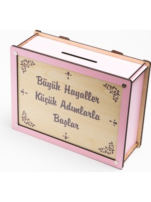 Deep Craft Deep Creative Parabox Hedef Kumbarası Pembe-Krem Rengi Ahşap Kilitli