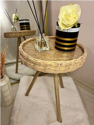 Rattan Home Design 1 Parça Rattan Cam Sehpa 35 cm Klasik Klasik Kahverengi Rattan Garantisiz Yuvarlak