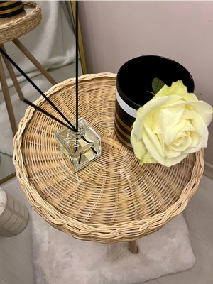 Rattan Home Design 1 Parça Rattan Cam Sehpa 35 cm Klasik Klasik Kahverengi Rattan Garantisiz Yuvarlak