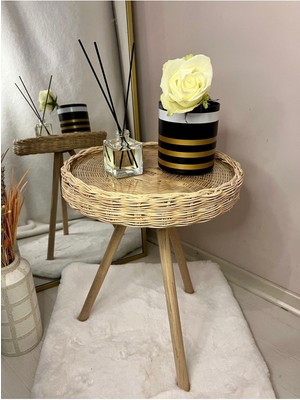 Rattan Home Design 1 Parça Rattan Cam Sehpa 35 cm Klasik Klasik Kahverengi Rattan Garantisiz Yuvarlak