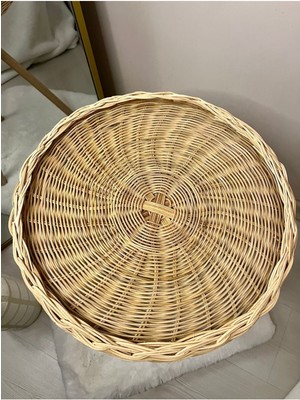 Rattan Home Design 1 Parça Rattan Cam Sehpa 35 cm Klasik Klasik Kahverengi Rattan Garantisiz Yuvarlak