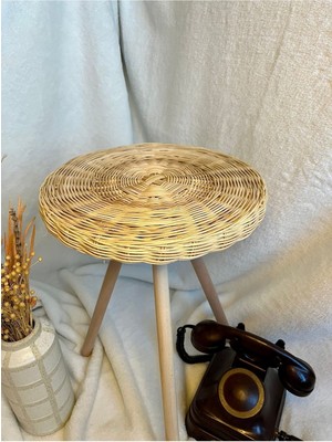 Rattan Home Design Kahverengi Rattan Dekoratif Sehpa 33X50 cm Ahşap 33 x 48 1 Parça Klasik Garantisiz Yuvarlak Klasik