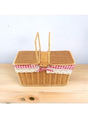 Pega Home Rattan Raddan Sentetik Hasır Dikdörtgen Kapaklı Piknik Sepeti
