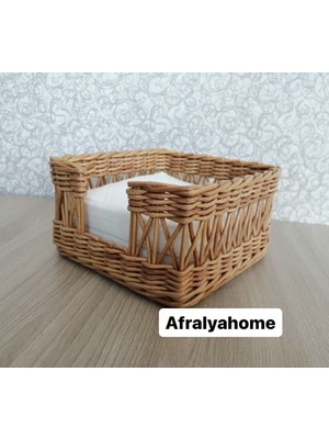 Afralya Home 1 Parça Hasır Bambu Rattan Peçetelik-Hasır Sepet-Düzenleyici Küçük (0-25 Çap) Kahverengi