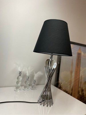 Asellus Modern Misbah Burgu Abajur Masa Lambası Kristal Camlı Krom Kaplama (Gümüş Renk) , Lampshade E27 1 C