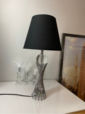 Asellus Modern Misbah Burgu Abajur Masa Lambası Kristal Camlı Krom Kaplama (Gümüş Renk) , Lampshade E27 1 C