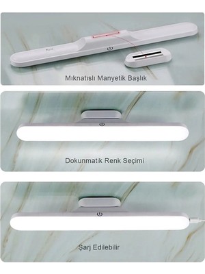 Beyaz Şarjlı LED Işık Micro USB Şarjlı Kablosuz LED Lamba 3 Farklı Işık Martı LED Aplik CT-5249-1 1