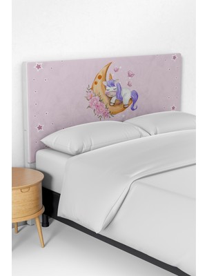Talia Home Pembe Uyuyan Unicorn Desenli Çocuk Odası Yatak Baza Başlık Kılıfı TLABK-080
