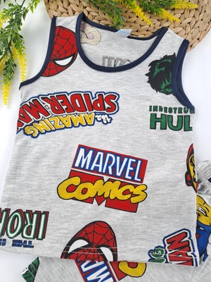 Bonboner Kids Erkek Çocuk Yazlık Şortlu Pijama Takımı Gri Spiderman Marvel Karakter Baskılı