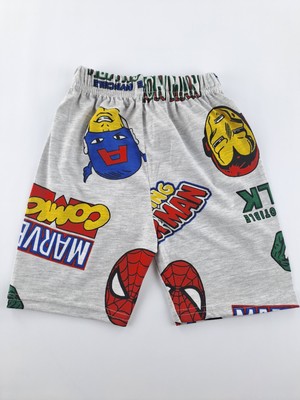 Bonboner Kids Erkek Çocuk Yazlık Şortlu Pijama Takımı Gri Spiderman Marvel Karakter Baskılı