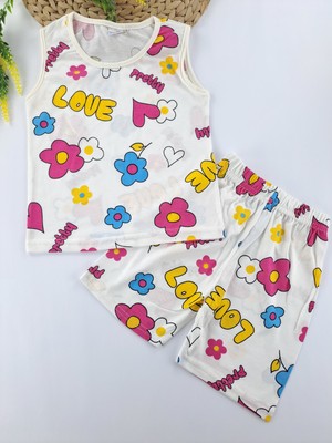 Bonboner Kids Kız Çocuk Yazlık Şortlu Pijama Takımı Love Baskılı