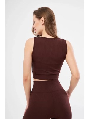 Molli Fitilli Baskılı Crop - Bordo