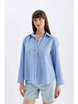 DeFacto Oversize Fit Poplin Uzun Kollu Çizgili Gömlek D2665AX24WN