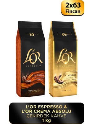 L'or Espresso Colombıa + L'or Crema Absolu Classıc Çekirdek Kahve 1 kg