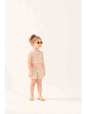 Miela Kids Hearts Nakışlı Crop Fitilli Takım