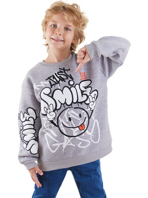 Denokids Just Smile Erkek Çocuk Gri Sweatshirt