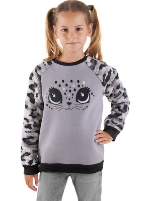 Denokids Leopar Peluş Kız Çocuk Sweatshirt