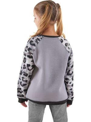 Denokids Leopar Peluş Kız Çocuk Sweatshirt