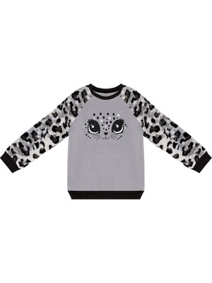 Denokids Leopar Peluş Kız Çocuk Sweatshirt