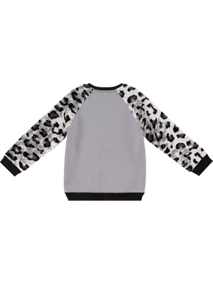 Denokids Leopar Peluş Kız Çocuk Sweatshirt