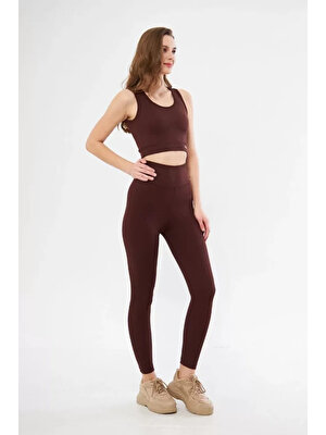 Molli Crop Tayt Ikili Spor Takımı - Bordo