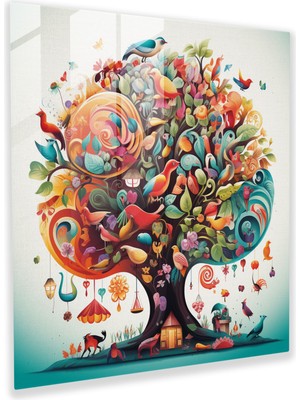 Painted Anarchy Hayat Ağacı Duvar Sanatı - Ilginç Illüstrasyon - Hayat Ağacı, Canlı Renkler, Ilginç Karakterler, Kanvas, 30X30