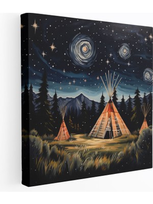 Painted Anarchy Kızıl Hint Kanvas Tablo - Yıldızlı Gece Gökyüzü Tepees Akrilik Tablo - Kızıl Hint, Kızıl Hint, Kanvas, Tepees, 30X30