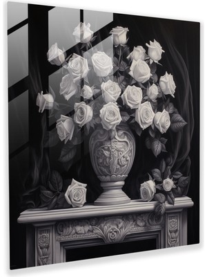 Painted Anarchy Natürmort Cam Baskı: Zarif Güller - Natürmort, Gerçekçi Karakalem Çizim, Cam Sanatı, Ev Dekorasyonu, 30X30