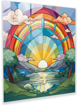 Painted Anarchy Gökkuşağı Vitray Duvar Sanatı - Gökkuşağı, Duvar Dekorasyonu, Cam Duvar Sanatı, Huzurlu Kırsal Manzara, 30X30