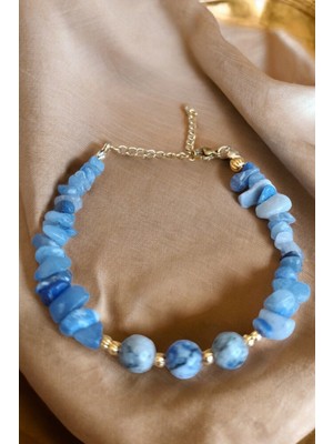 Mga Doğaltaş Sodalit Taşı Bileklik Dorika Bileklik Kırıktaş Bileklik Gerçek Doğal Taş Çelik Metal