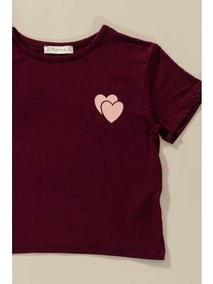 For You Kids 3'lü Love Baskılı Tshirt Atlet Tayt Bordo Takım