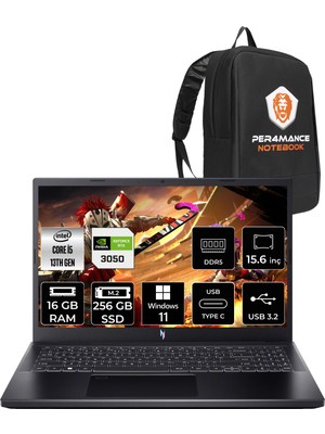 Acer Nitro V 15 i5 13420H RTX 3050 Gaming Laptop 16GB RAM 256GB SSD 15.6" FHD 144Hz Win11 Home + Per4 Çanta NHQNCEY001P346