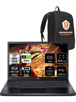 Acer Nitro V 15 i5 13420H RTX 3050 Gaming Laptop 48GB RAM 4TB SSD 15.6" FHD 144Hz FreeDOS + Per4 Çanta NHQNCEY001P330