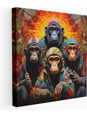 Painted Anarchy Canlı Desenler 3 Maymun Kanvas Tablo