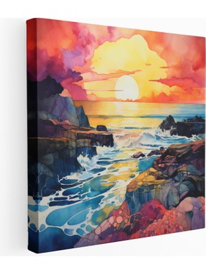 Painted Anarchy Kaliforniya Sahil Şeridi Gün Batımı Kanvas Tablo, 30X30 cm