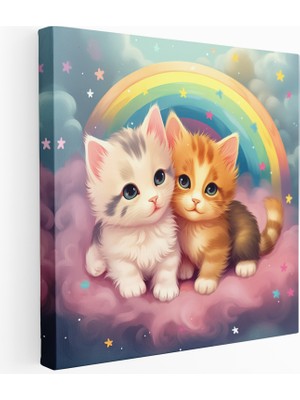 Painted Anarchy Bulut Üzerinde Kedi Yavrusu Sevimli Karikatür Kanvas Tablo, 30X30 cm
