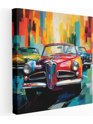 Painted Anarchy Soyut Ekspresyonist Klasik Araba Siluetleri Kanvas Tablo, 30X30 cm