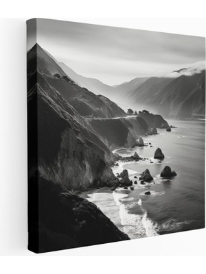 Painted Anarchy Big Sur Sahil Şeridi Monokrom Kanvas Tablo, 30X30 cm