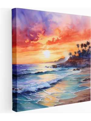 Painted Anarchy Kaliforniya Sahil Şeridi Gün Batımı Kanvas Tablo, 30X30 cm