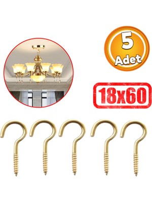 Badem10 Metal Piton Vidalı Gerdirme 18X60 Çekme Kaldırma Tavan Açık Ağız Kancalı Avize Asma Kiti 5 Adet