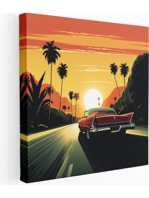 Painted Anarchy Retro Gün Batımı Sürücüsü Kanvas Tablo, 30X30 cm